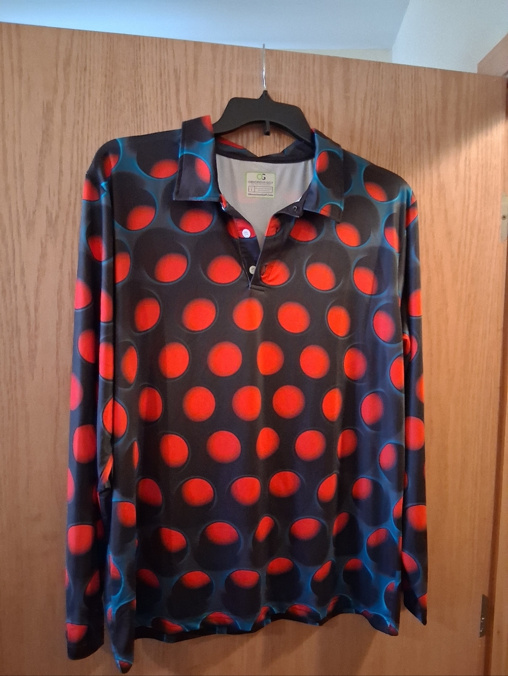 Obnoxious Golf, long sleeve golf shirt, polka-dot vibrant pattern, Large
